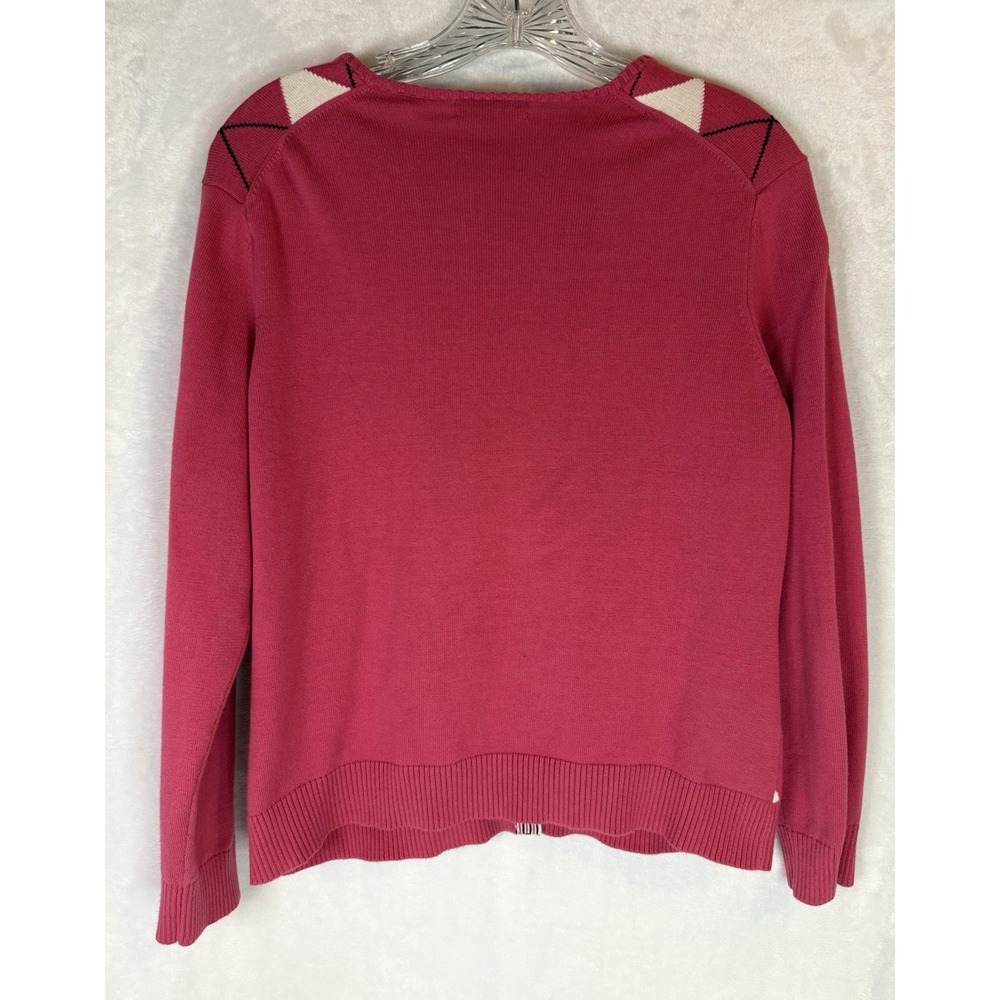 Lands End‎ Pink Argyle Cardigan L Supima Cotton Preppy Classic Sweater - Picture 9 of 10